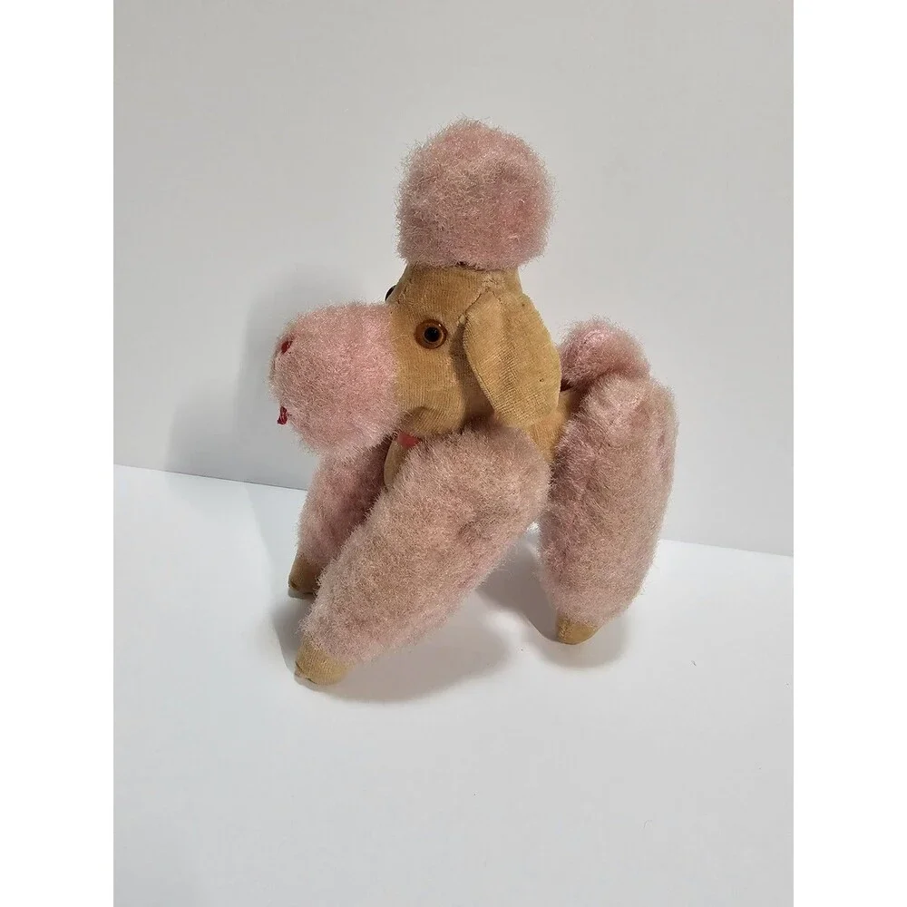 Vintage Pink Poodle Plush Standing Dog Toy Mid Century Carnival Prize Style